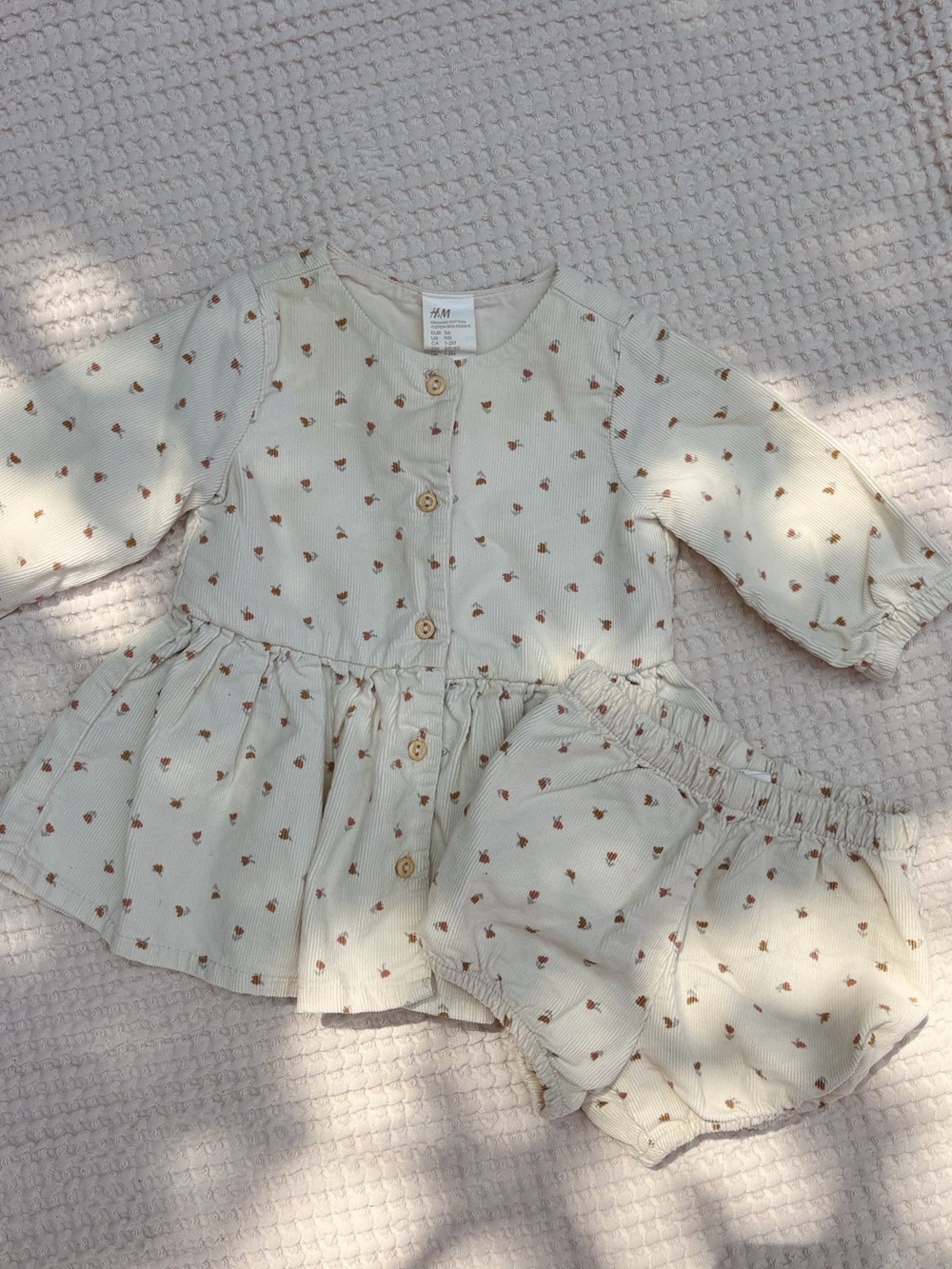 H&M Cream NB Dress and Bloomers with Tiny Floral Print
